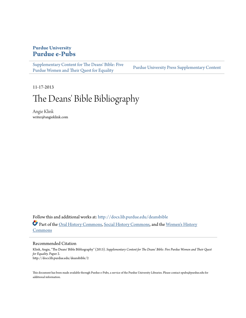 The Deans' Bible Bibliography