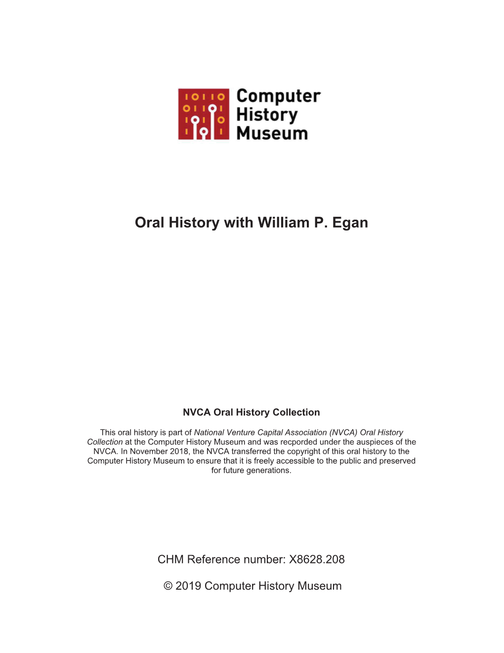 Oral History with William P. Egan