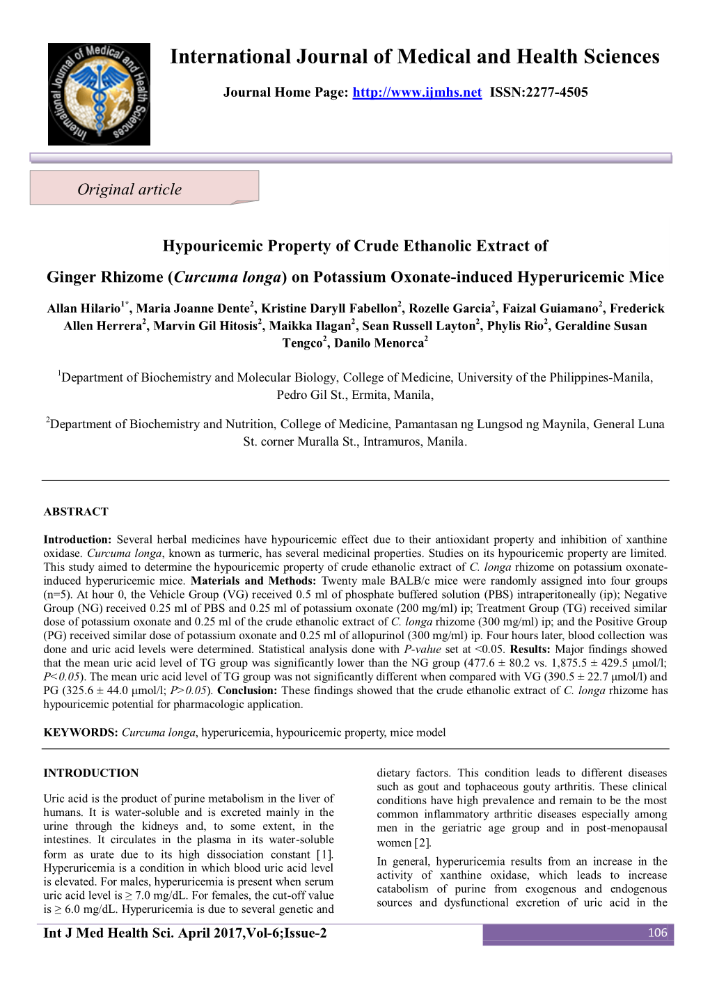 International Journal of Medical and Health Sciences