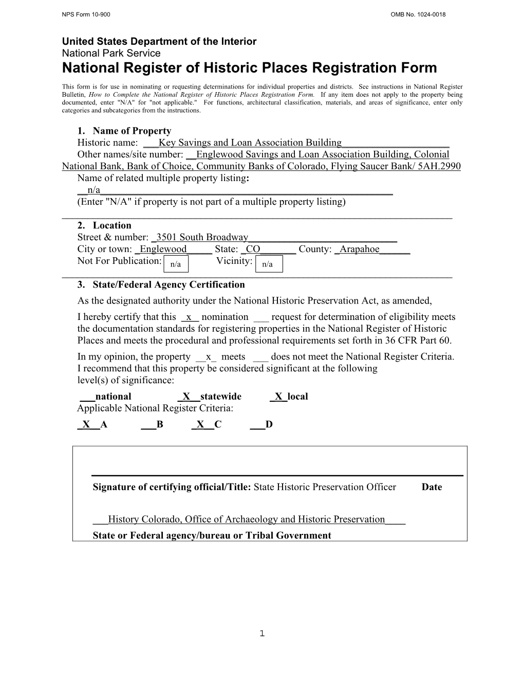 National Register of Historic Places Registration Form