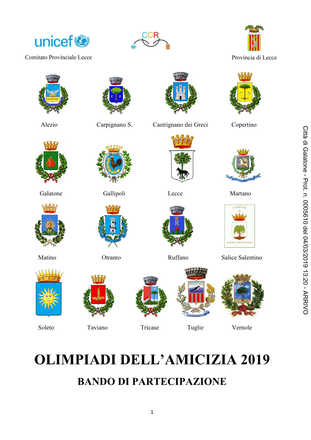 Bando Olimpiadi Amicizia 2019