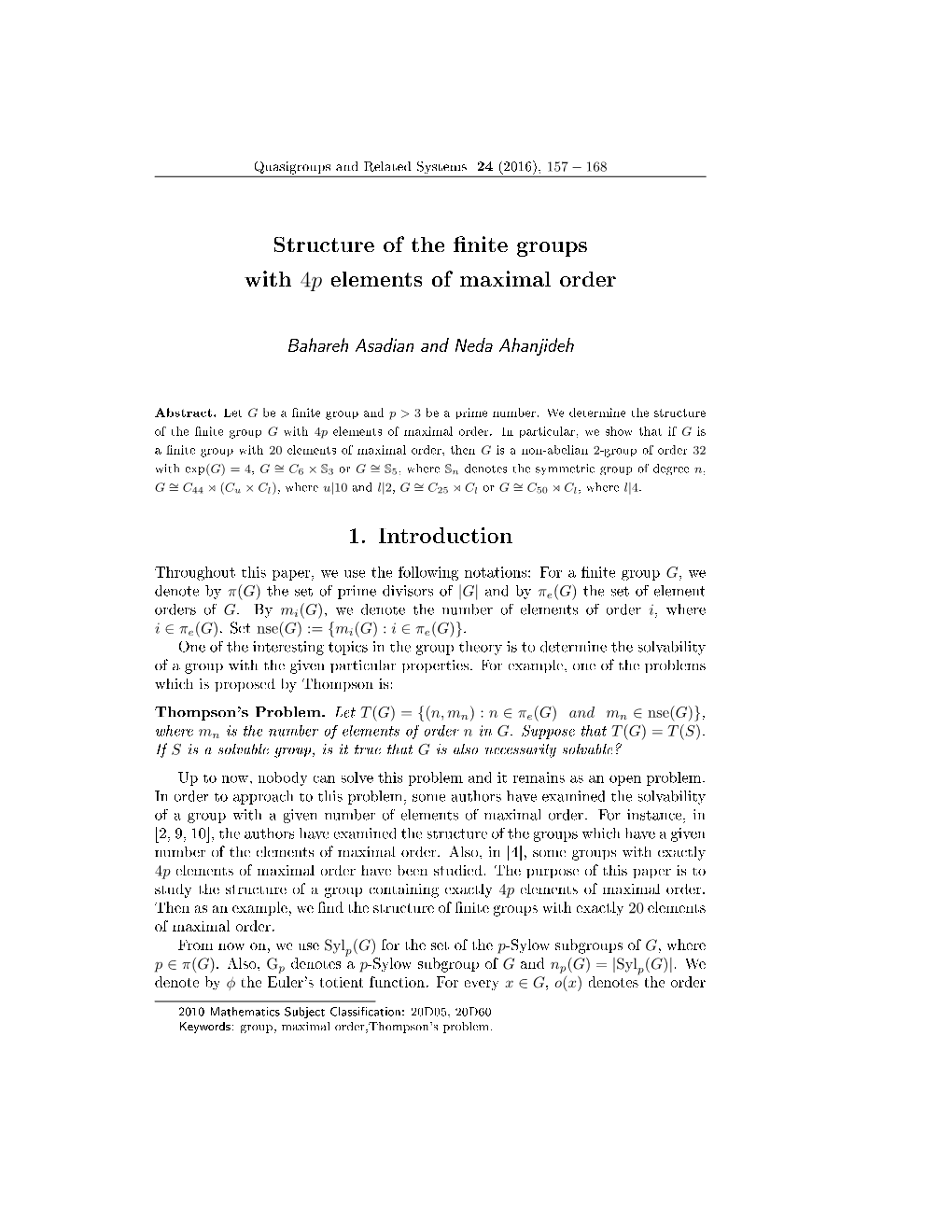 Structure of the Finite Groups with 4P Elements of Maximal Order 1