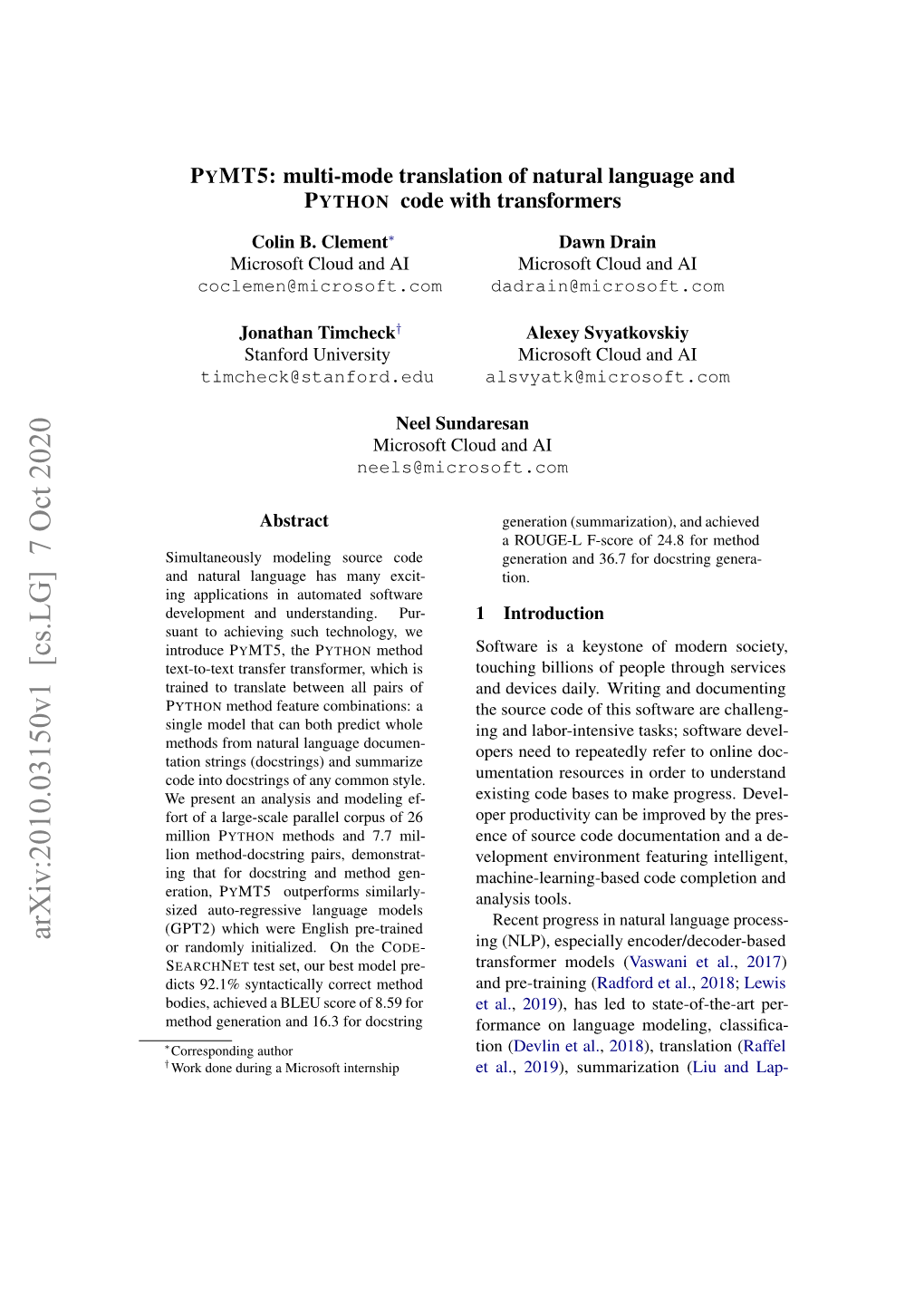 PYMT5: Multi-Mode Translation of Natural Language and PYTHON Code with Transformers