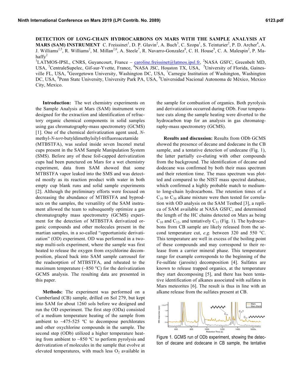 Detection of Long-Chain Hydrocarbons on Mars with the Sample Analysis at Mars (Sam) Instrument C