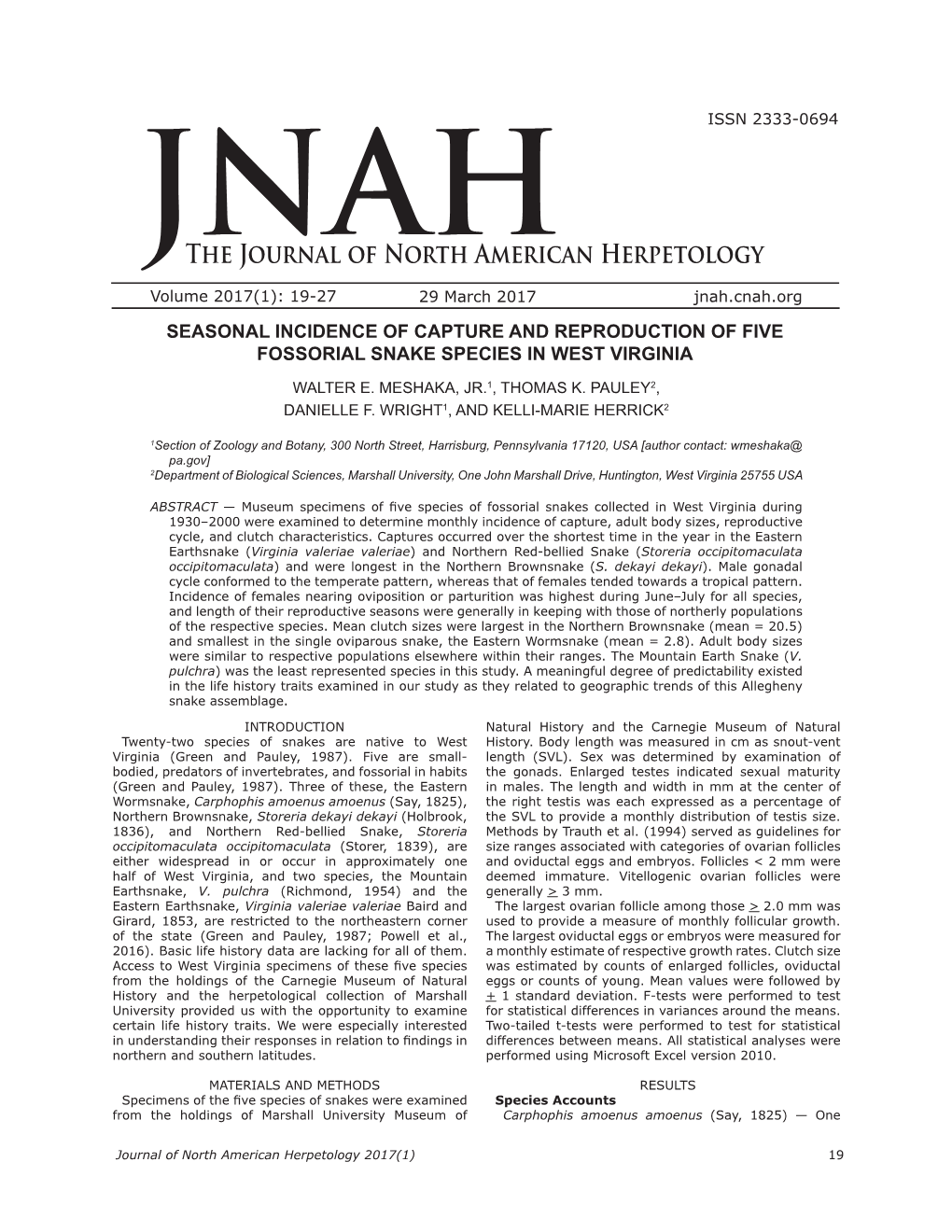 The Journal of North American Herpetology