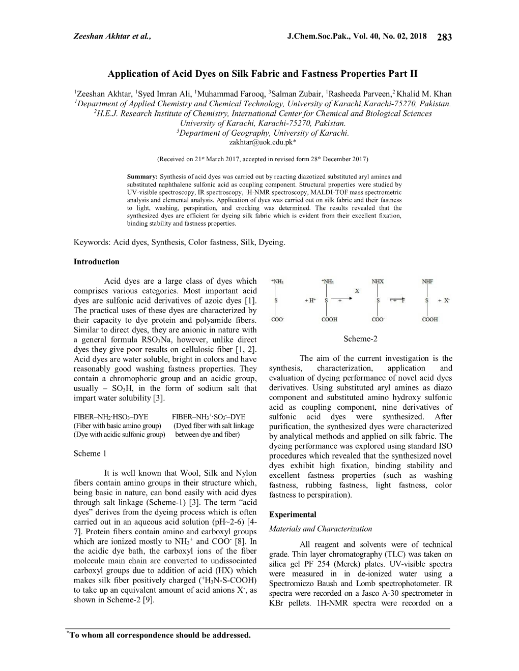 Application of Acid Dyes on Silk Fabric and Fastness Properties Part II