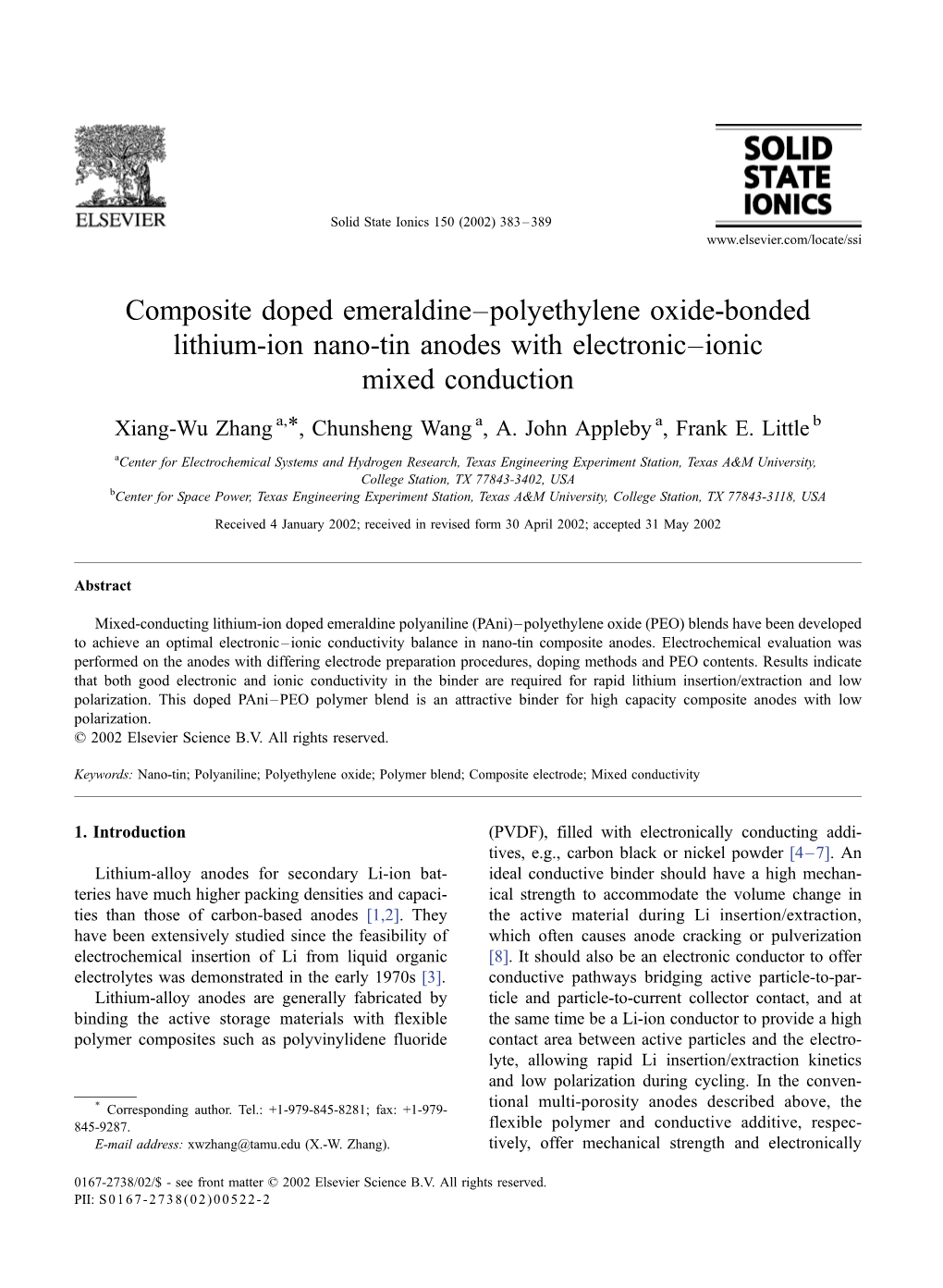 Composite Doped Emeraldine–Polyethylene Oxide-Bonded Lithium-Ion Nano-Tin Anodes with Electronic–Ionic Mixed Conduction