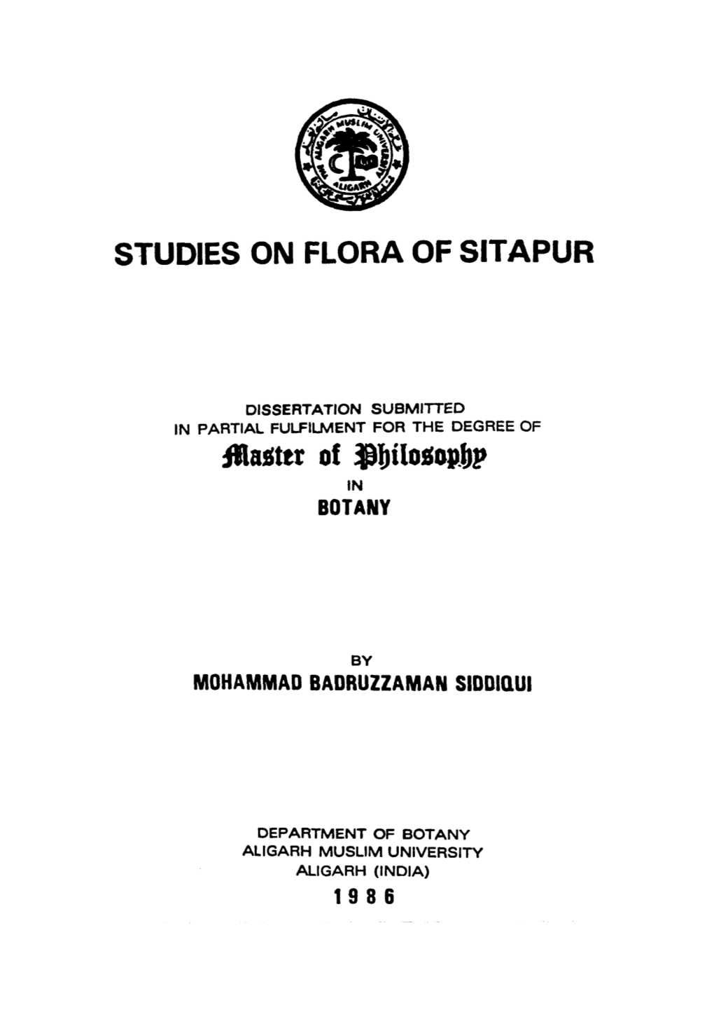 STUDIES on FLORA of SITAPUR F^Mtt of S^Wnityphp