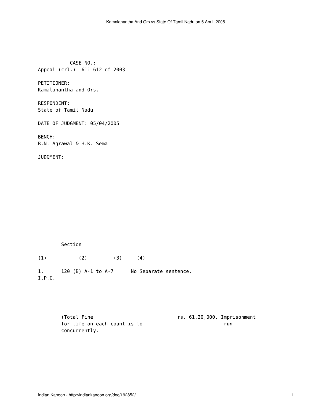 Kamalanantha and Ors Vs State of Tamil Nadu on 5 April, 2005