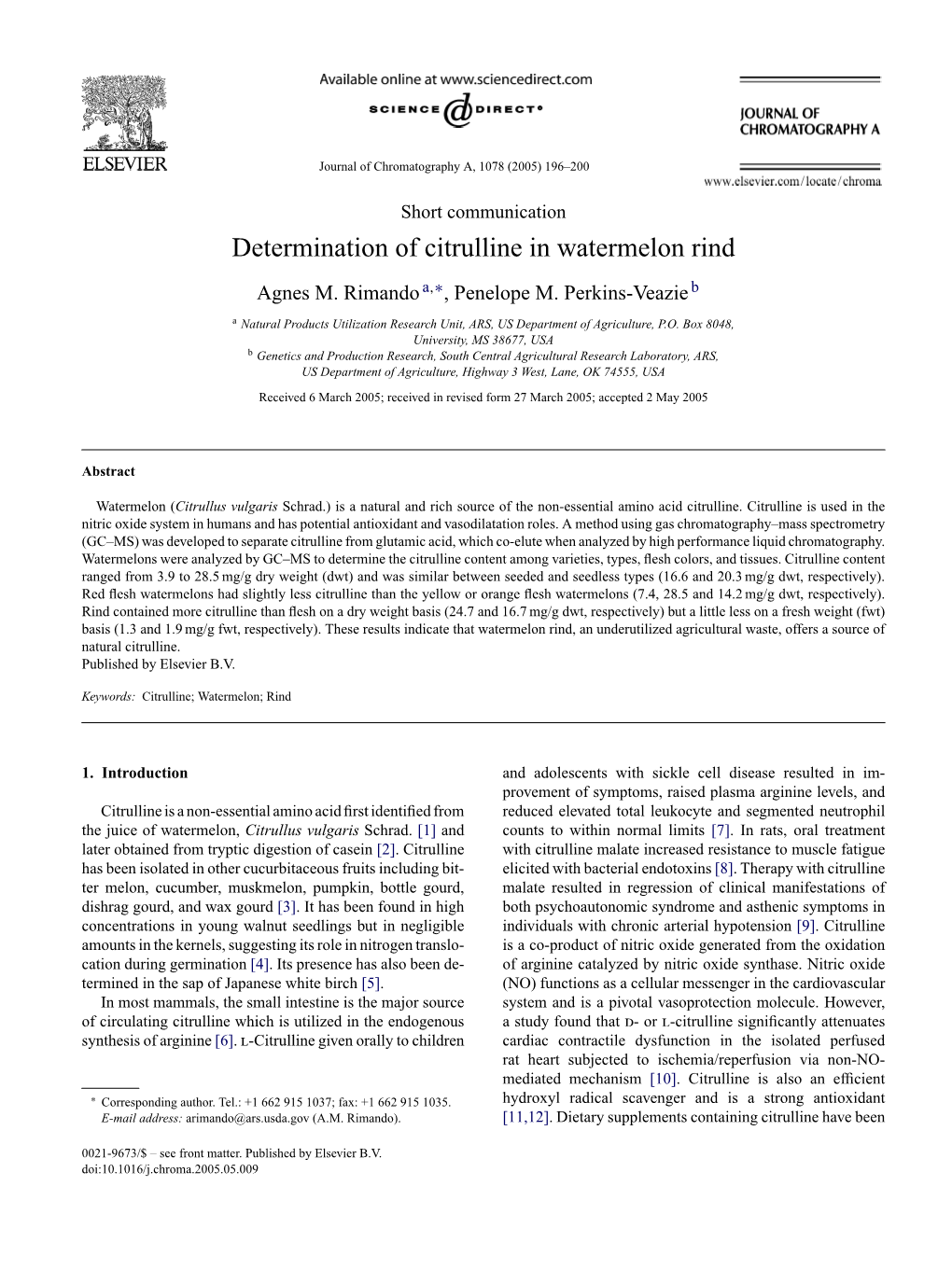 Determination of Citrulline in Watermelon Rind