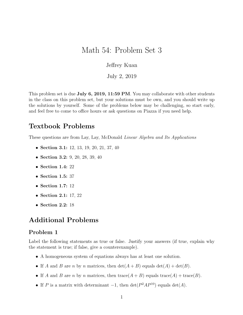 Math 54: Problem Set 3
