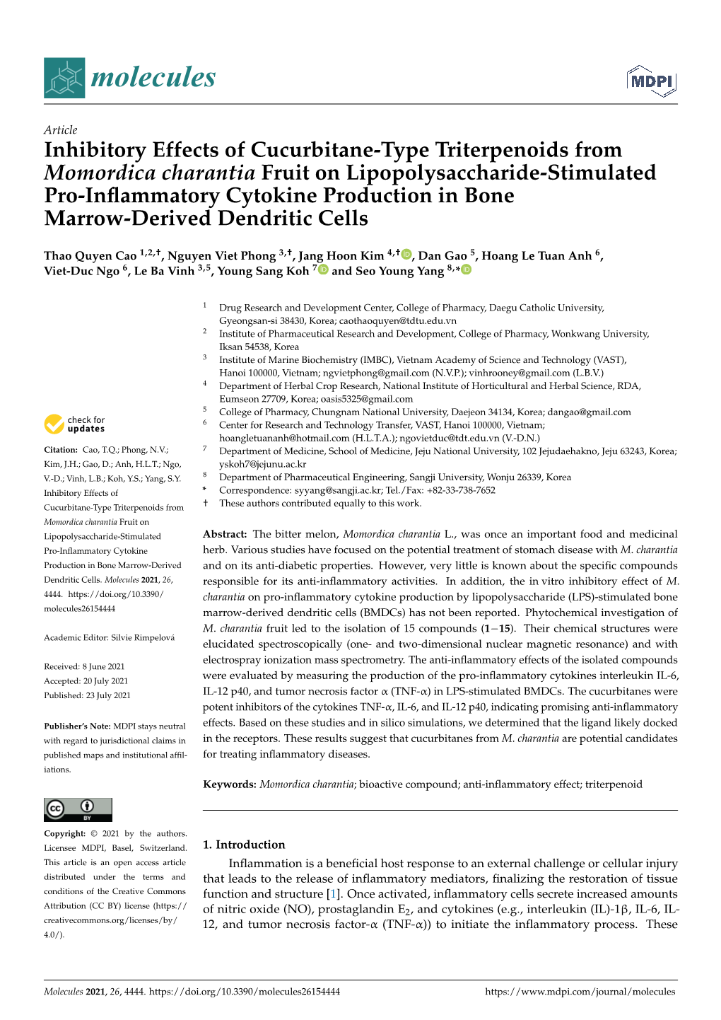 Inhibitory Effects of Cucurbitane-Type Triterpenoids from Momordica