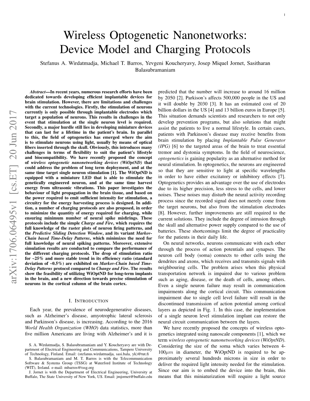 Wireless Optogenetic Nanonetworks: Device Model and Charging Protocols Stefanus A