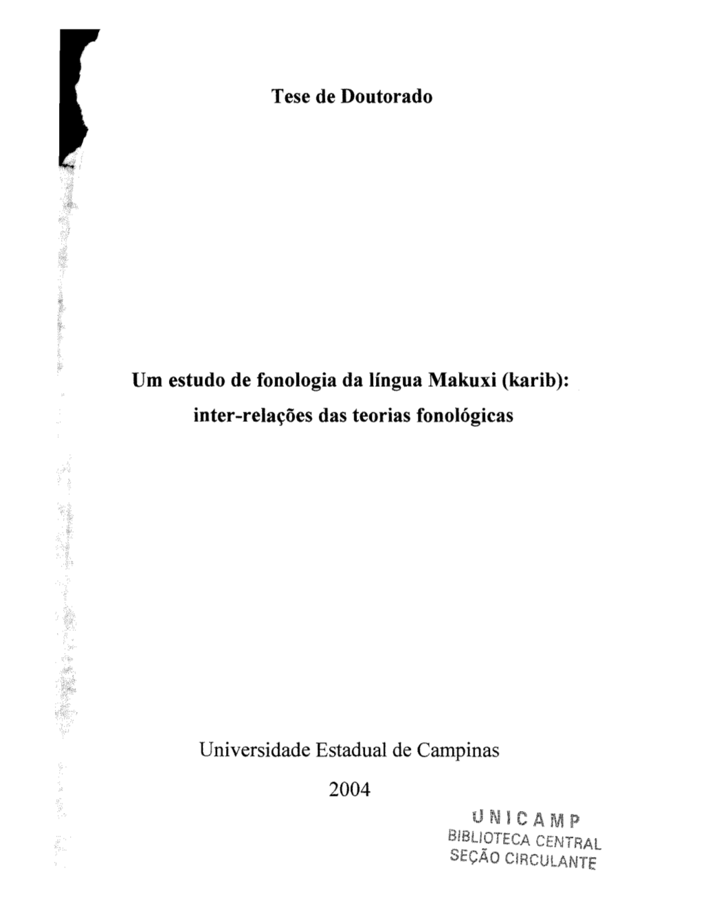 Tese De Doutorado Um Estudo De Fonologia Da Língua Makuxi (Karib)