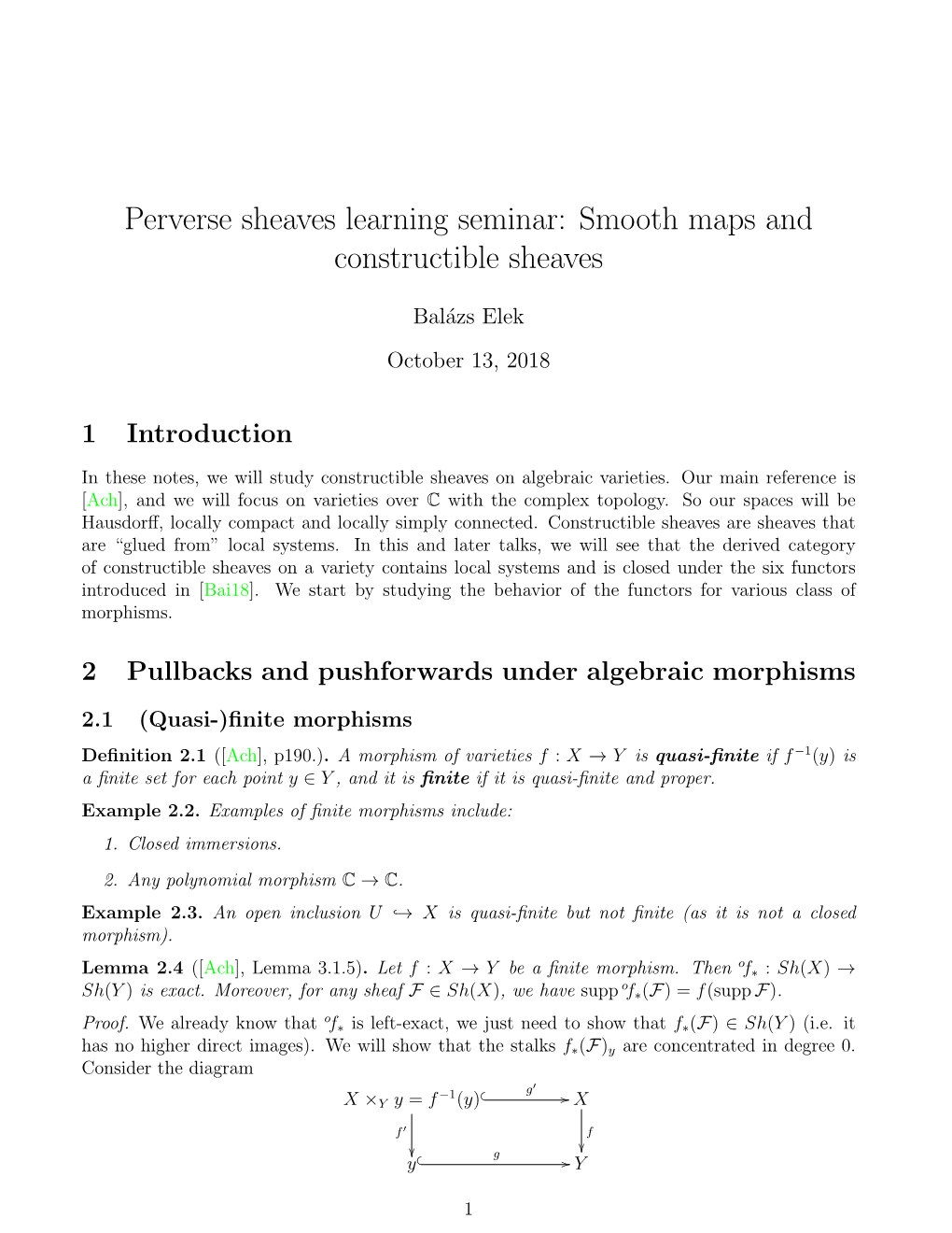 Perverse Sheaves Learning Seminar: Smooth Maps and Constructible Sheaves