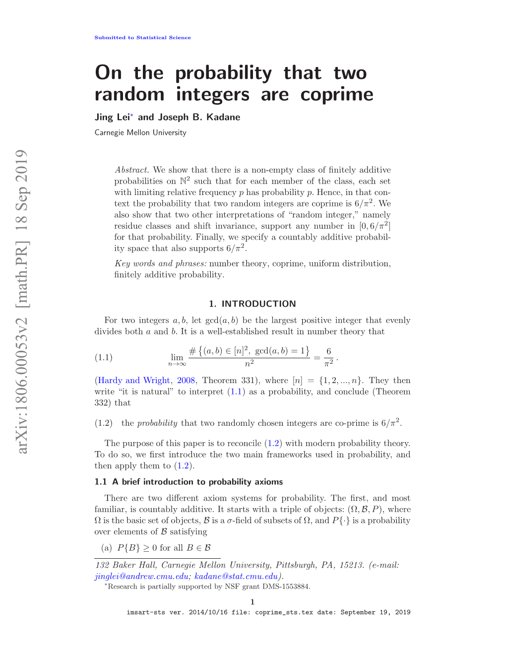 On the Probability That Two Random Integers Are Coprime