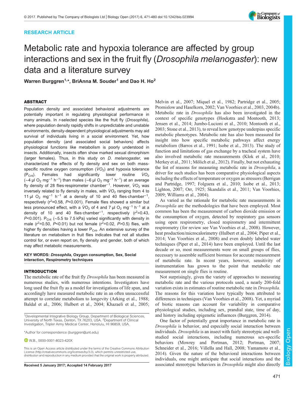 Metabolic Rate and Hypoxia Tolerance Are Affected by Group Interactions