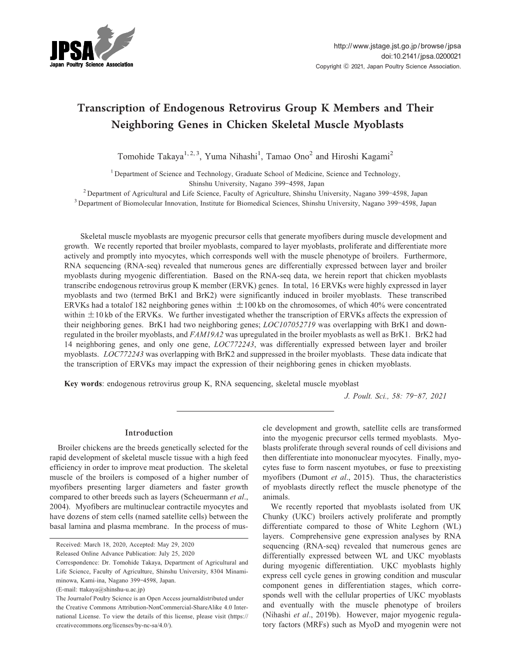 Transcription of Endogenous Retrovirus Group K Members and Their Neighboring Genes in Chicken Skeletal Muscle Myoblasts