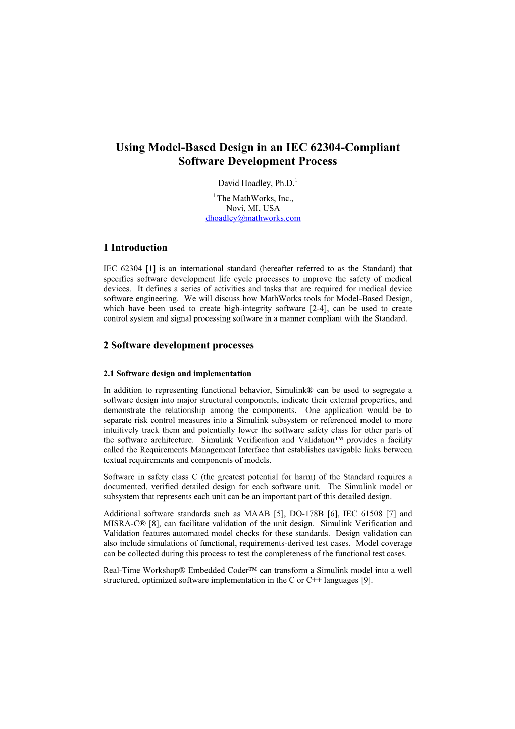 Model-Based Design for IEC 62304 Medical Devices