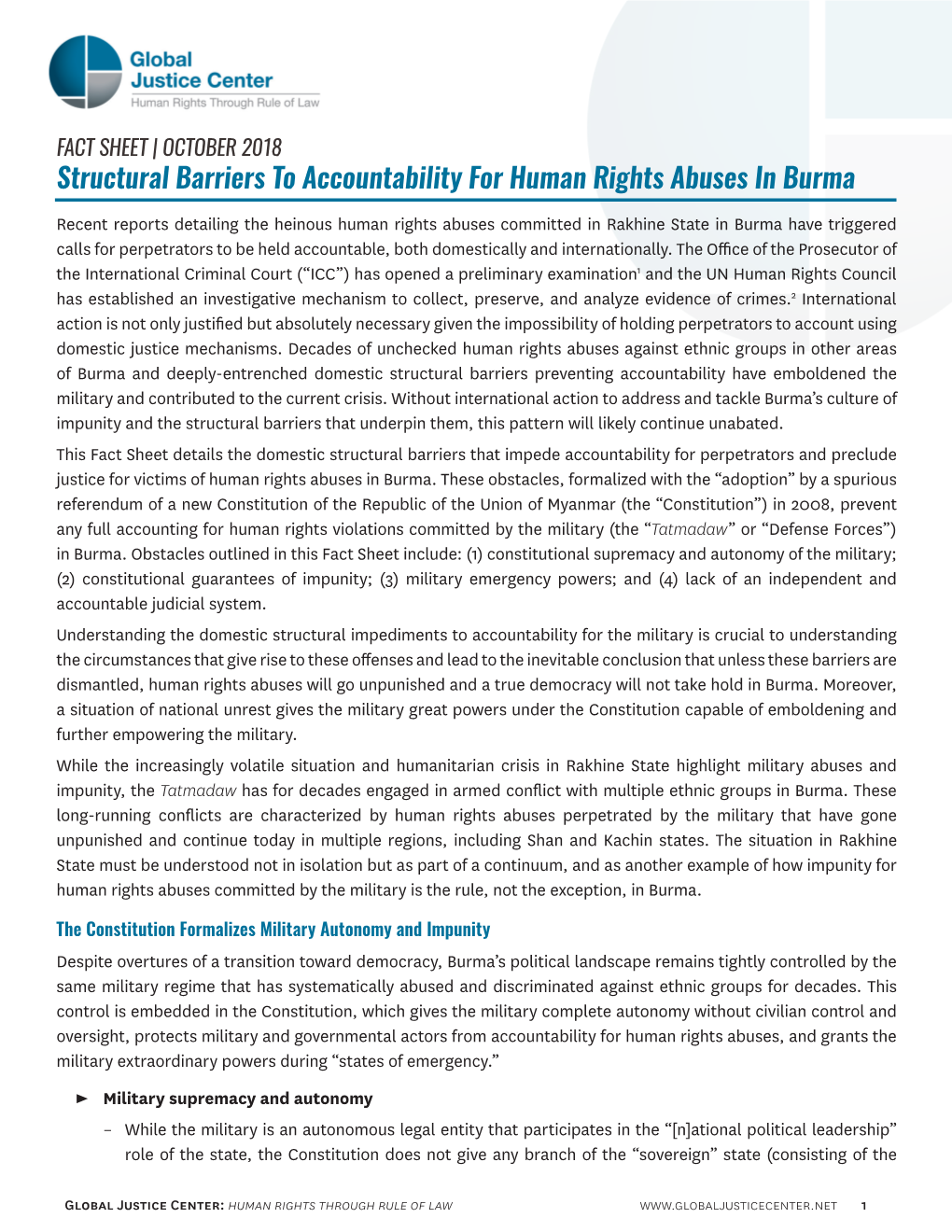 Structural Barriers to Accountability for Human Rights Abuses in Burma