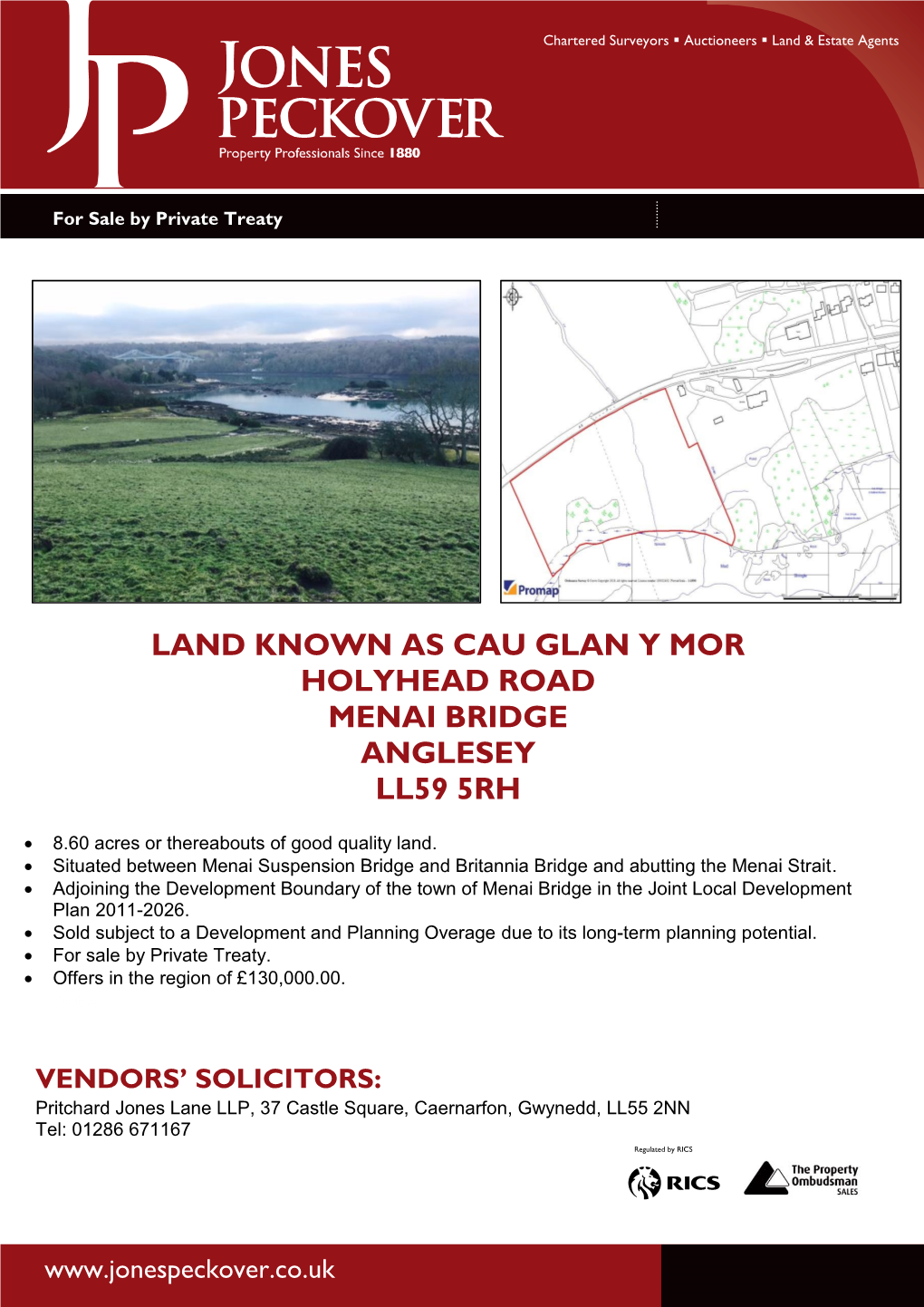 Land Known As Cau Glan Y Mor Holyhead Road Menai Bridge Anglesey Ll59 5Rh