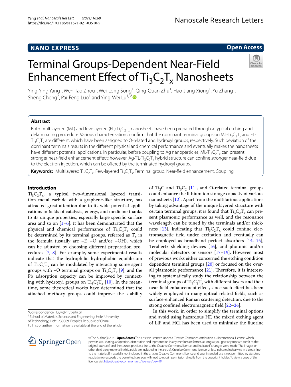 Terminal Groups-Dependent Near-Field Enhancement Effect of Ti