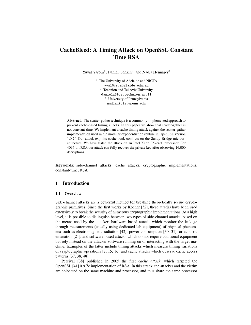 A Timing Attack on Openssl Constant Time RSA