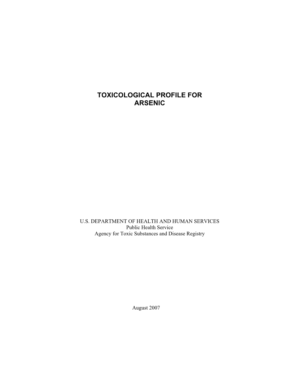 Toxicological Profile for Arsenic