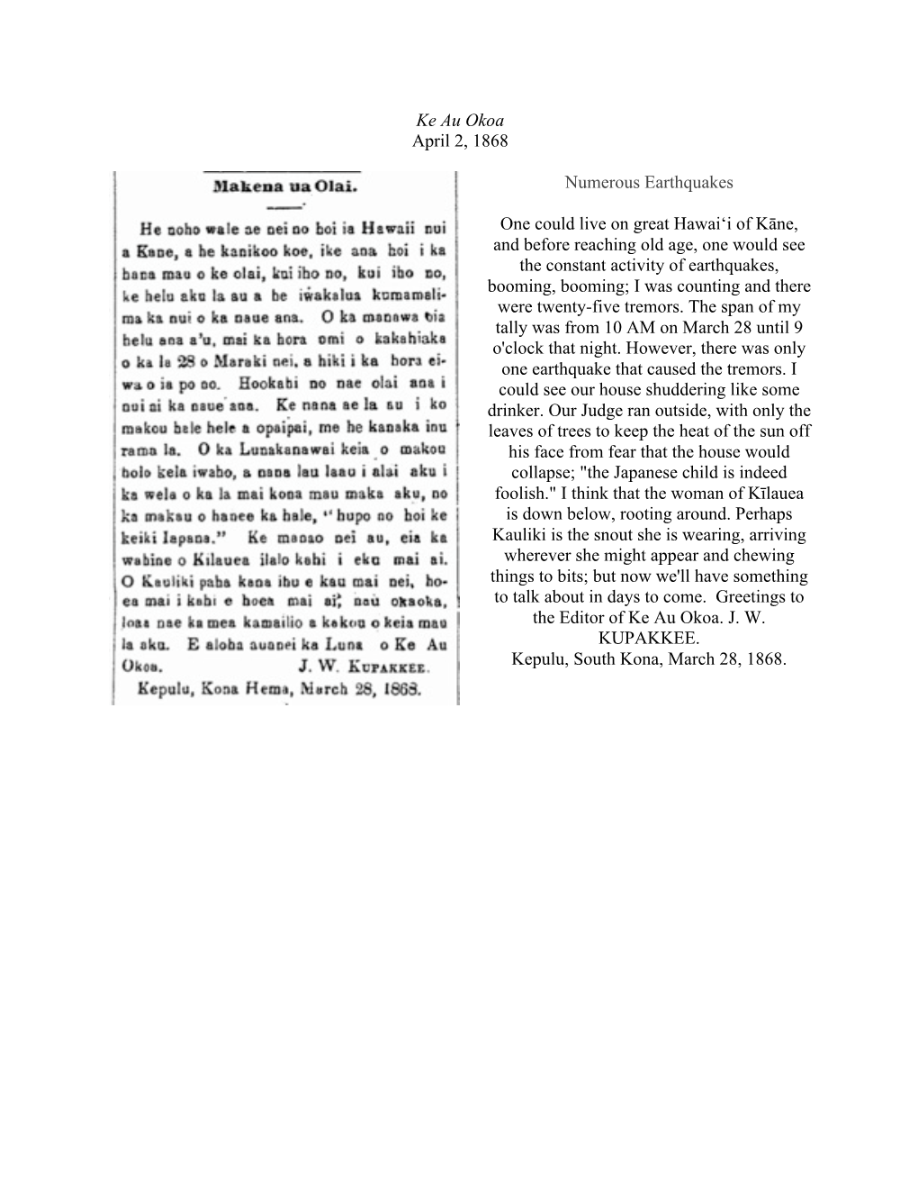 The 1868 Ka'ū Earthquake