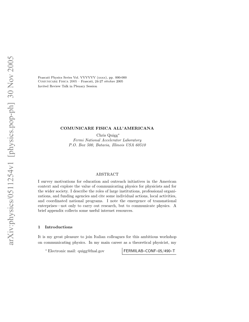 Arxiv:Physics/0511254V1 [Physics.Pop-Ph] 30 Nov 2005 Nie Eiwtl Npeaysession Plenary in Talk Review Invited 000-000 2005 Pp