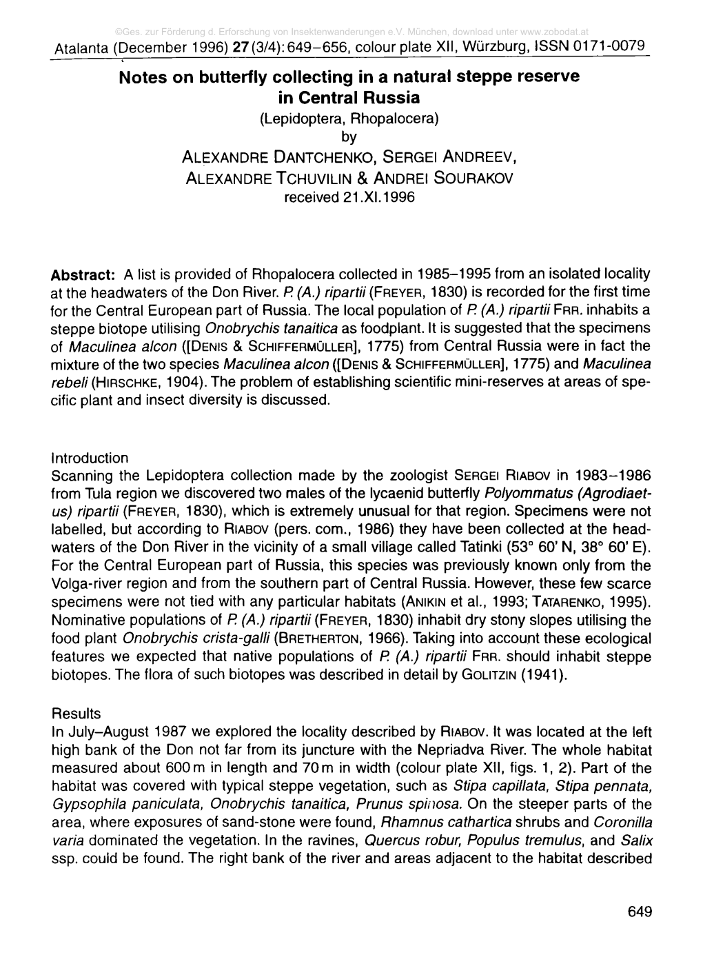 Notes on Butterfly Collecting in a Natural Steppe Reserve in Central