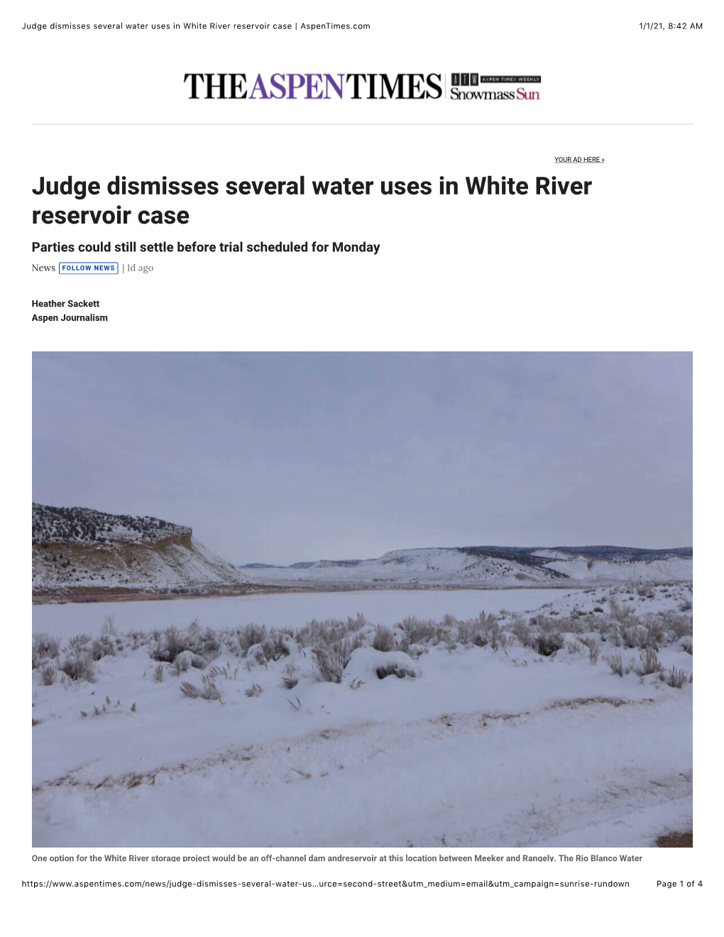 Judge Dismisses Several Water Uses in White River Reservoir Case | Aspentimes.Com 1/1/21, 8�42 AM