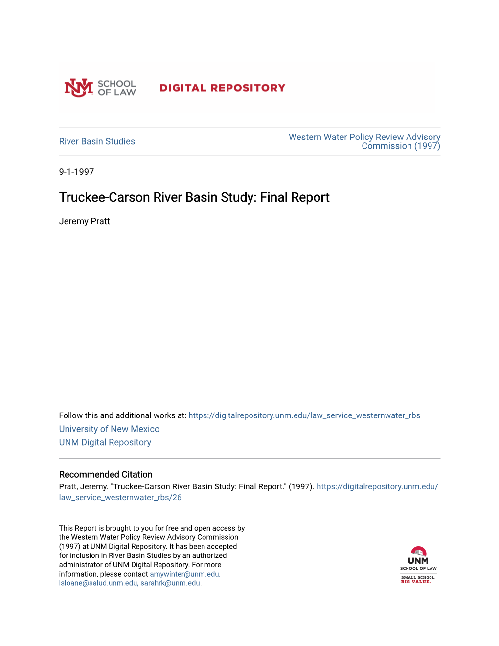 Truckee-Carson River Basin Study: Final Report