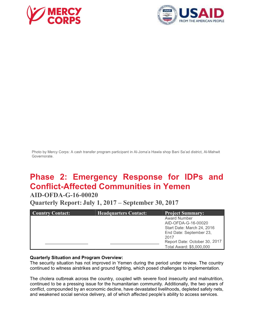 Phase 2: Emergency Response for Idps and Conflict-Affected Communities in Yemen