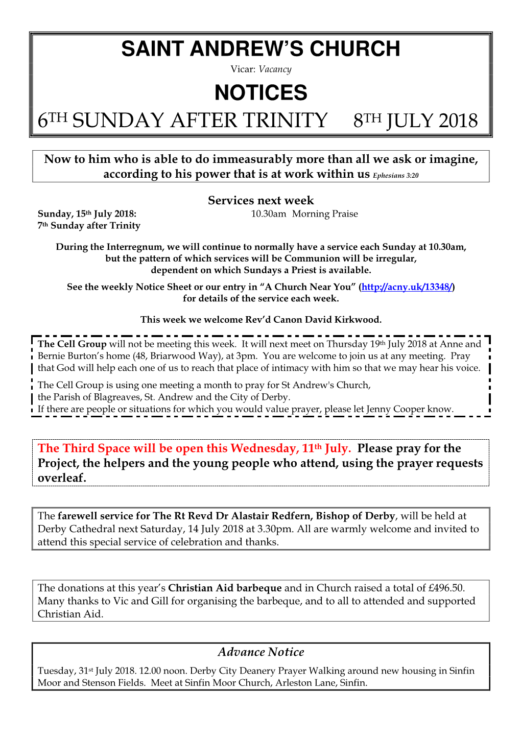 Saint Andrew's Church Notices 6Th Sunday After