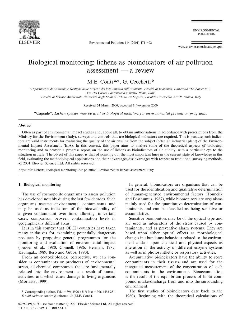 Lichens As Bioindicators of Air Pollution Assessment Ð a Review