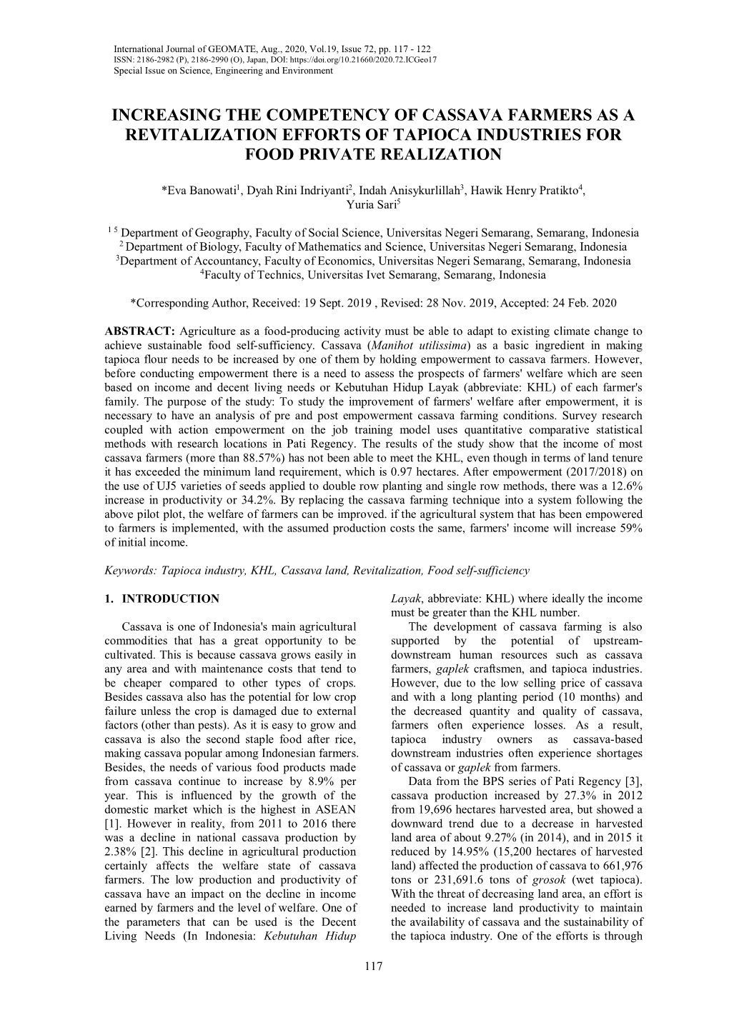 Increasing the Competency of Cassava Farmers As a Revitalization Efforts of Tapioca Industries for Food Private Realization