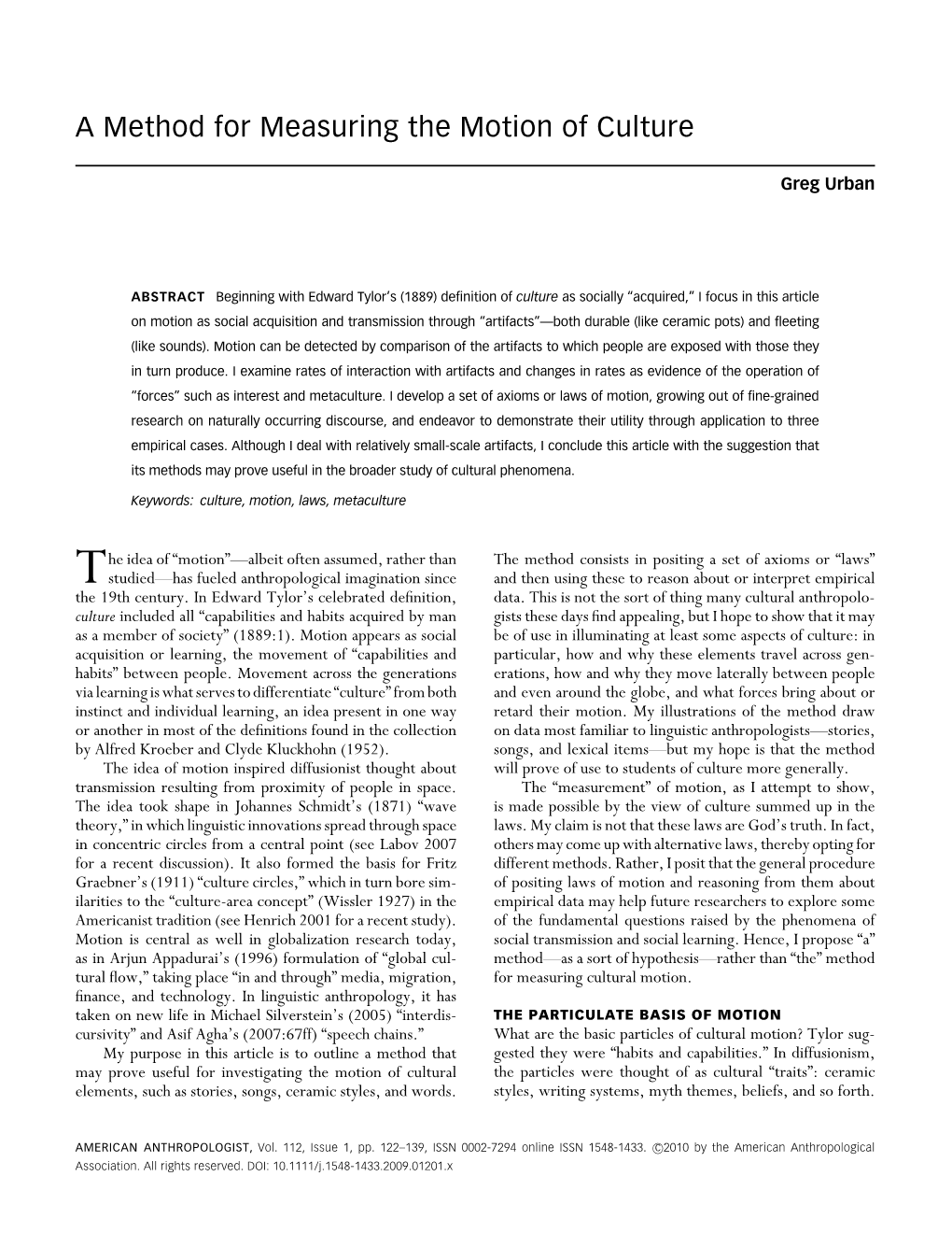 A Method for Measuring the Motion of Culture