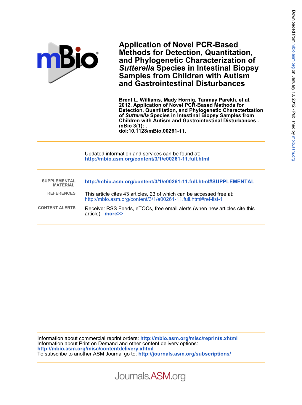 And Gastrointestinal Disturbances Samples from Children with Autism