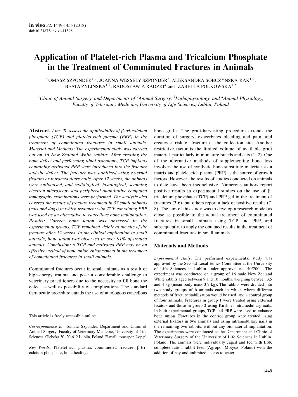 Application of Platelet-Rich Plasma and Tricalcium Phosphate