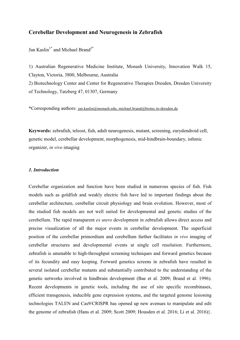 Cerebellar Development and Neurogenesis in Zebrafish