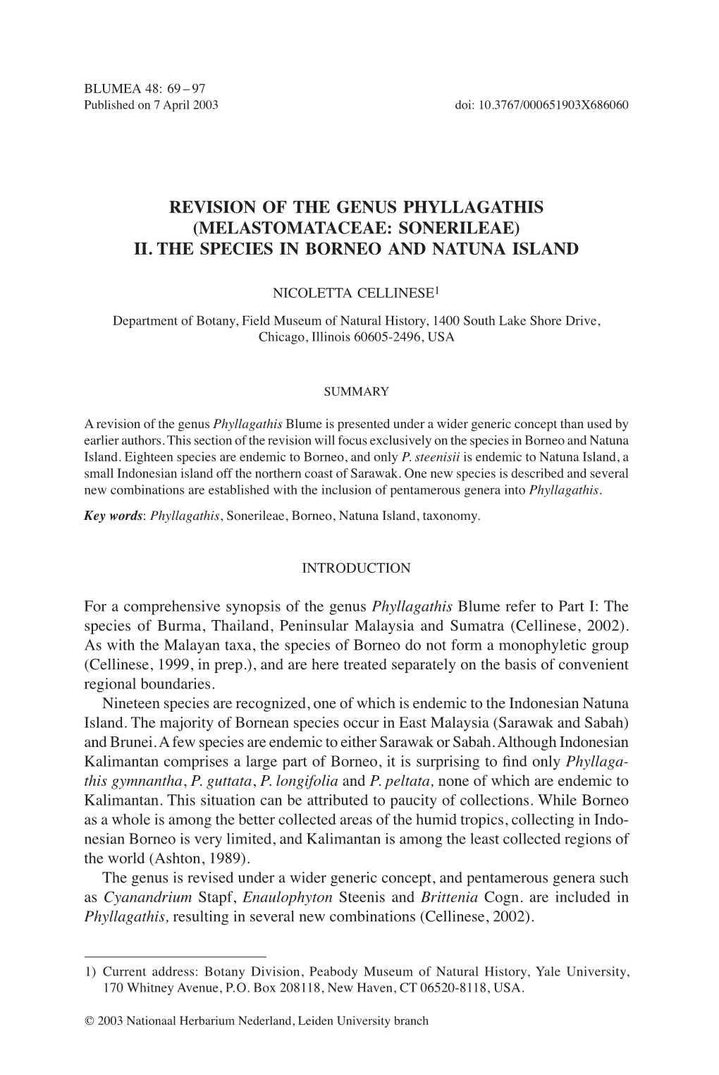 Revision of the Genus Phyllagathis (Melastomataceae: Sonerileae) Ii