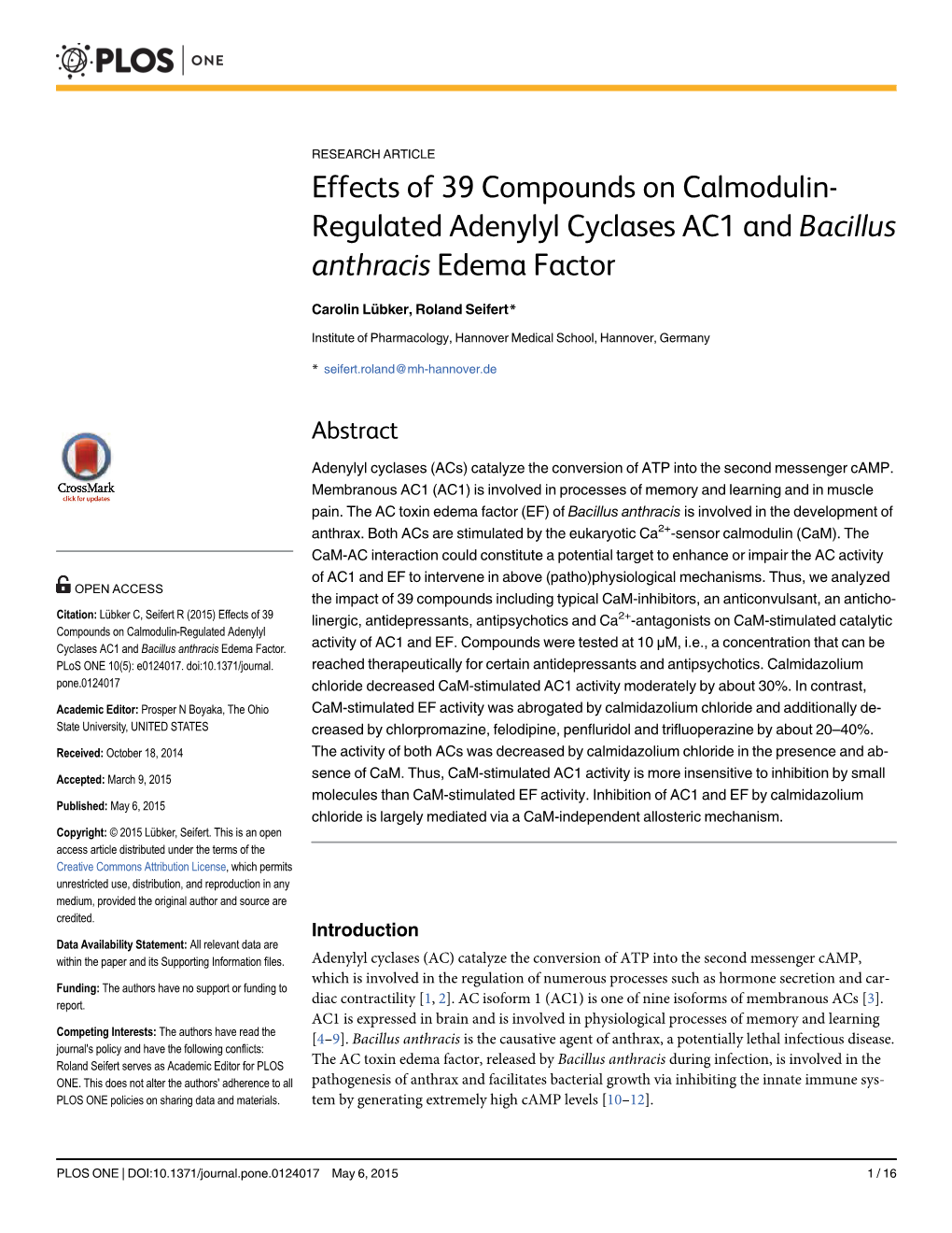 Effects of 39 Compounds on Calmodulin-Regulated Adenylyl