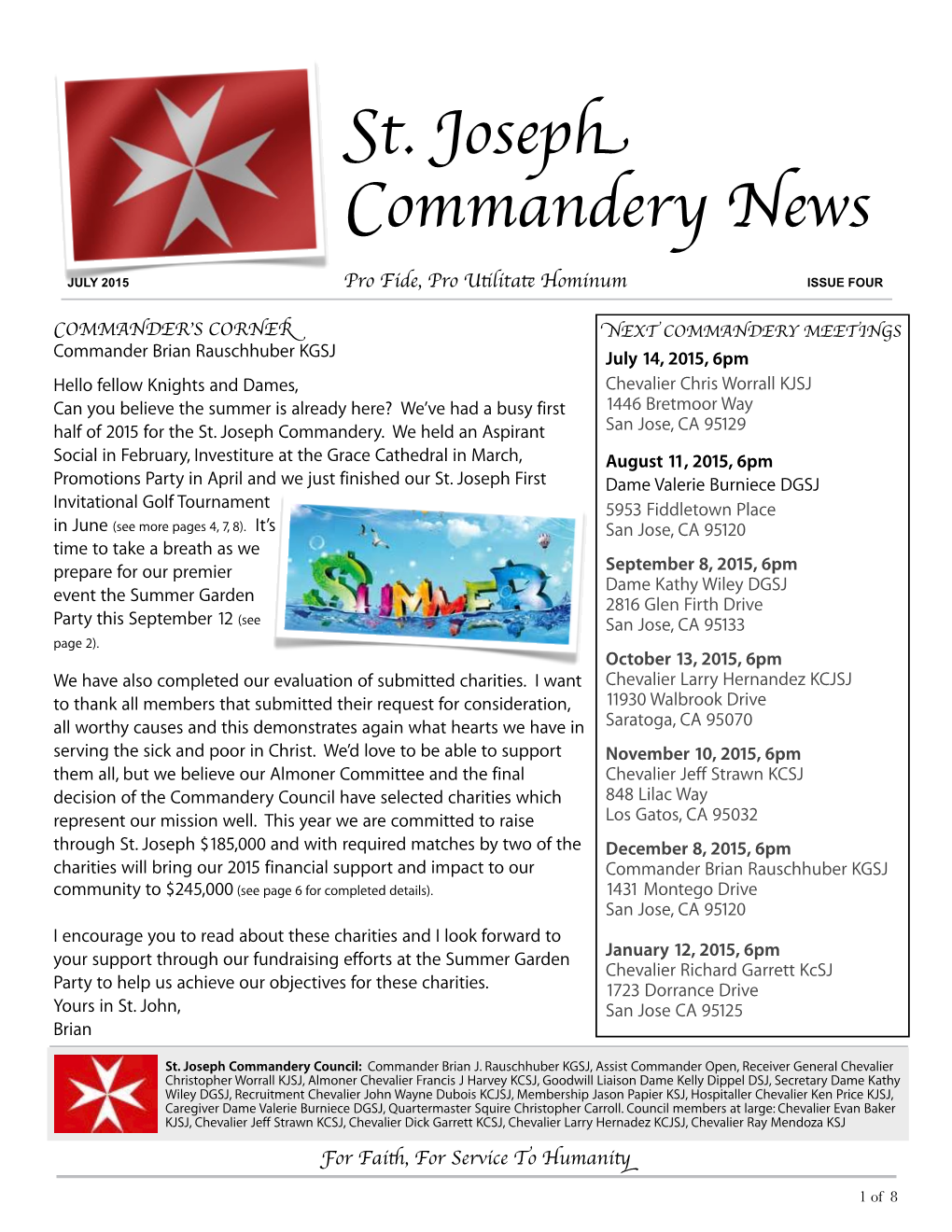 Knight's Newsletter July 2015