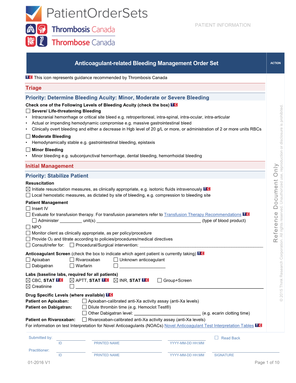 Anticoagulant-Related Bleeding Management Order Set Reference Document Only