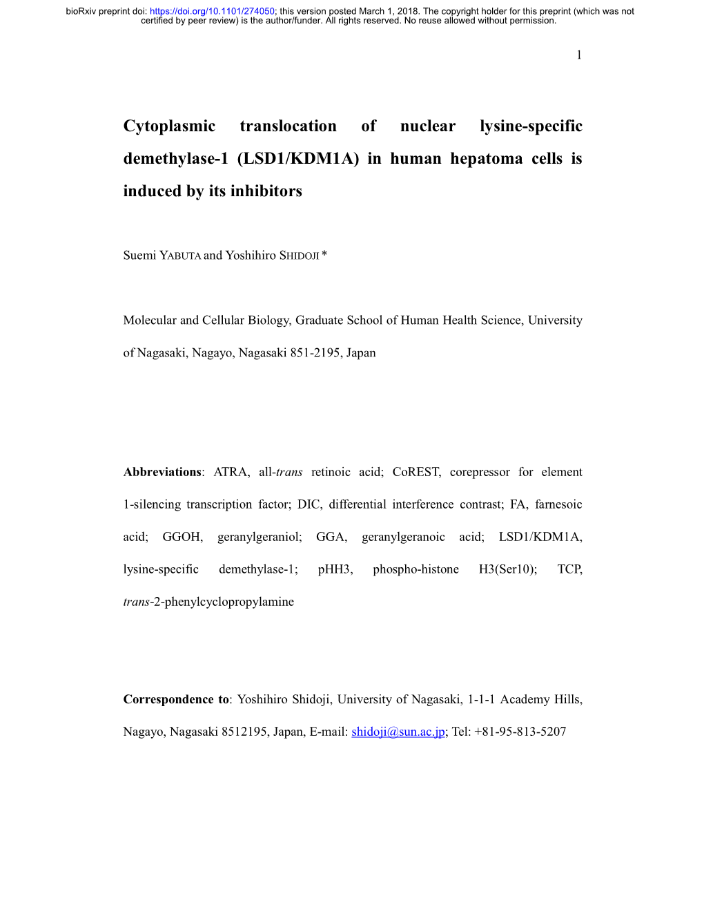 LSD1/KDM1A) in Human Hepatoma Cells Is Induced by Its Inhibitors