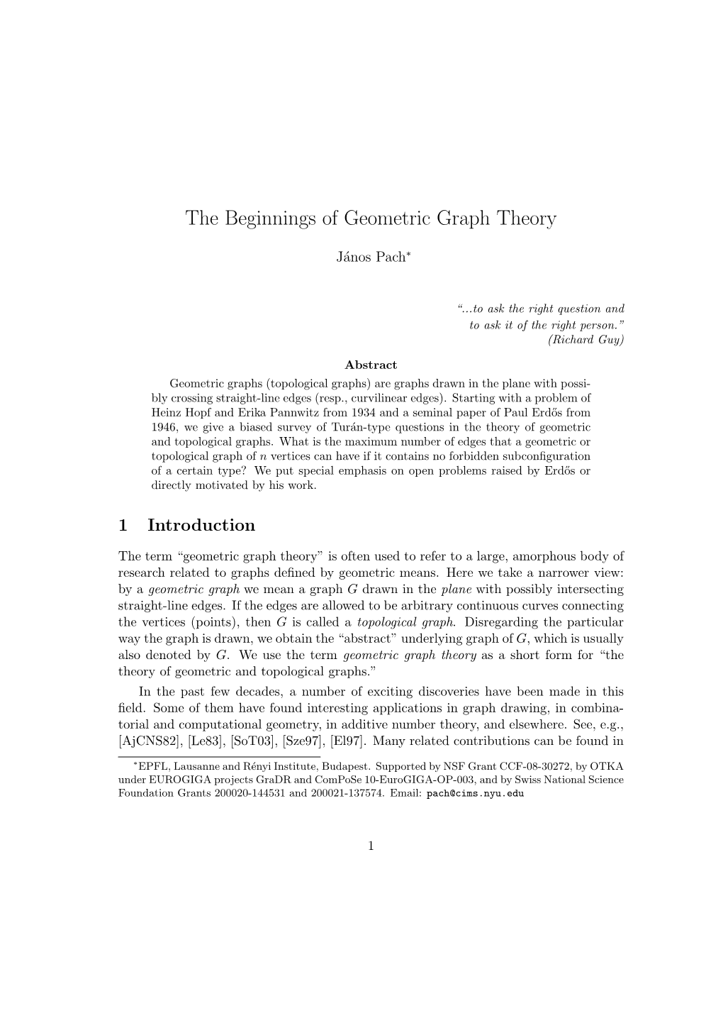 The Beginnings of Geometric Graph Theory