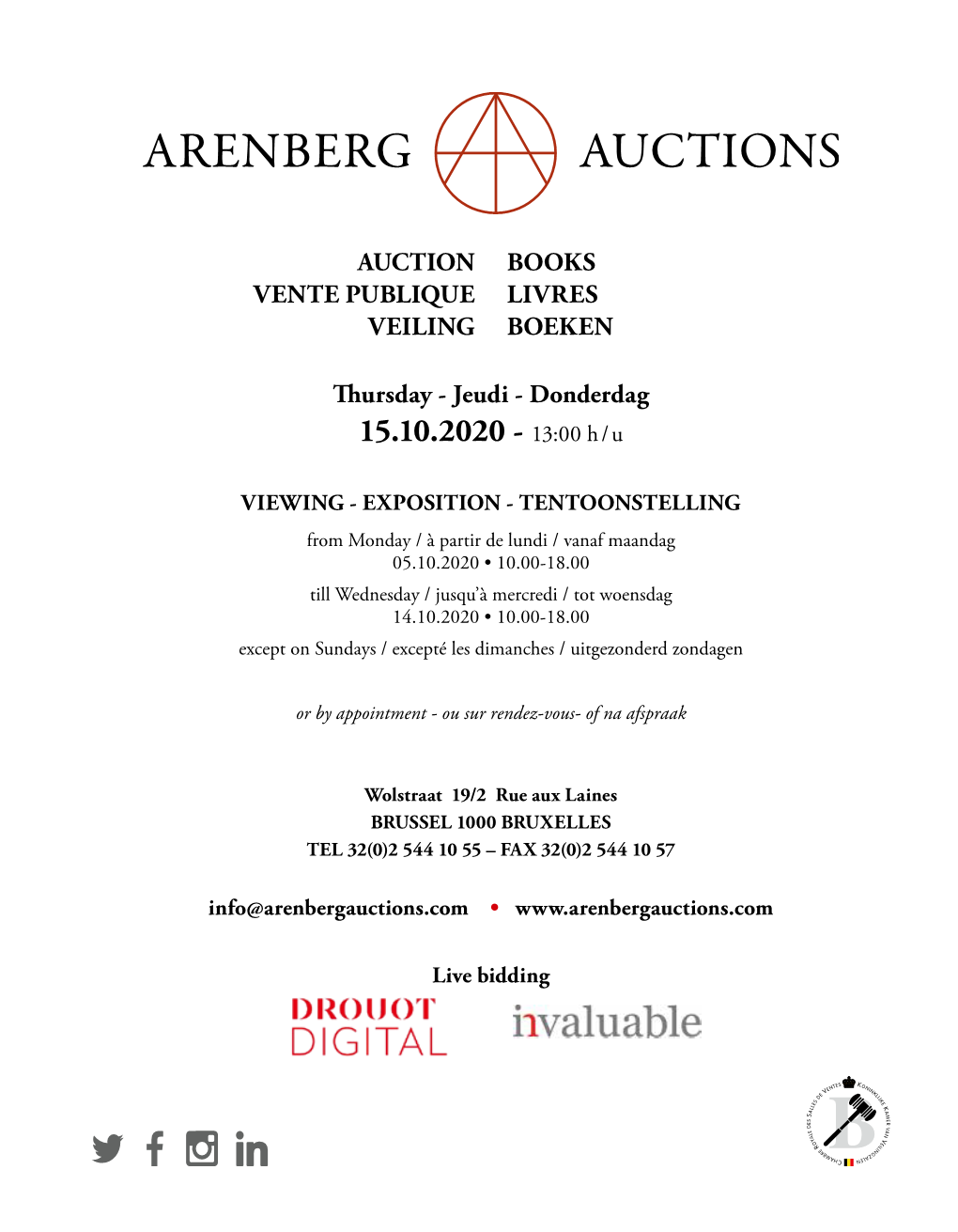 AUCTION BOOKS VENTE PUBLIQUE LIVRES VEILING BOEKEN Thursday