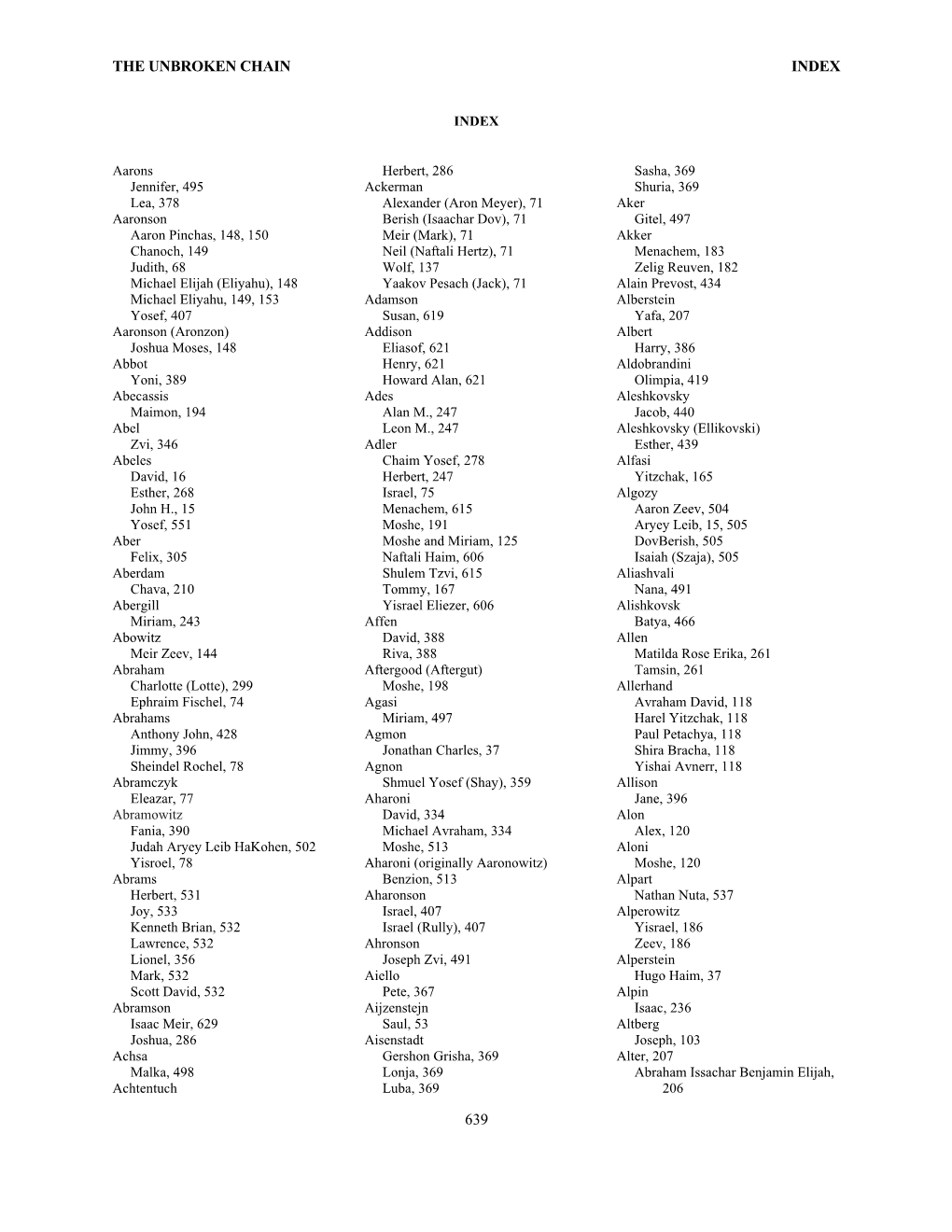 The Unbroken Chain Index