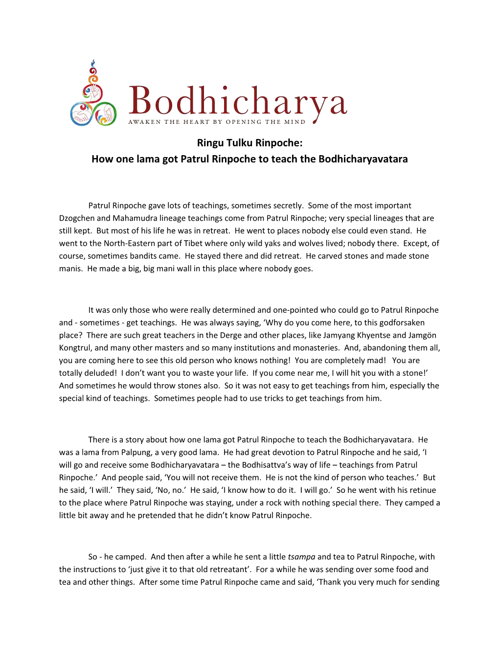 How One Lama Got Patrul Rinpoche to Teach the Bodhicharyavatara